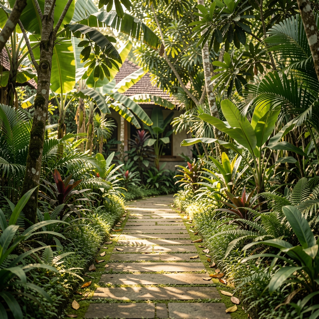 Quiet leafy path in an Indonesian garden offering a calm place for reflection